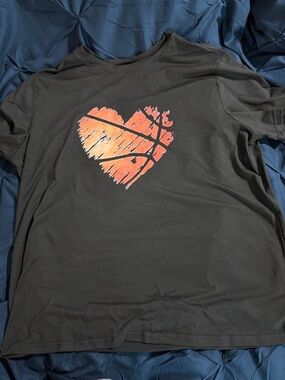 Black Short-Sleeve Tee with Orange Heart Basketball Graphic